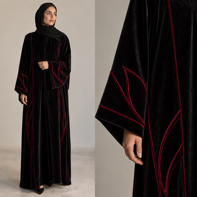 خامه القماش مخمل
edit the attached fashion design with these instructions: خامه القماش مخمل. keep it photorealistic, just the design no text