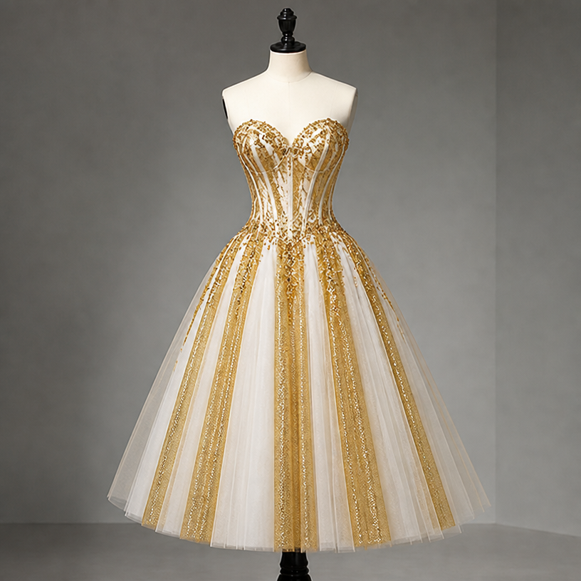 Make this n gold and white striped
edit the attached fashion design with these instructions: Make this n gold and white striped. keep it photorealistic, just the design no text