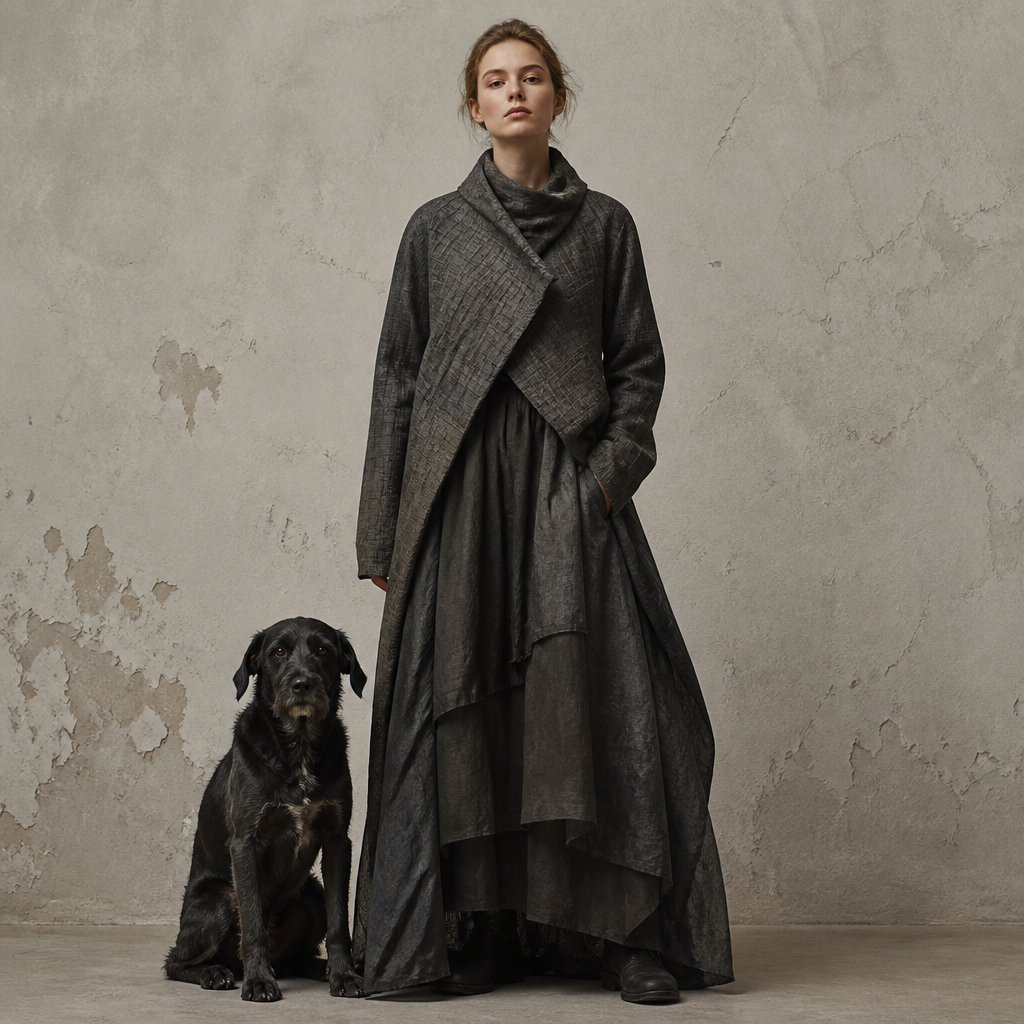 A Female fashion design, in Artsy style. rocke mit hund. Germany fashion aesthetics. Present it as professional fashion catalogue photography: the garment is the subject, shown full-length with editorial styling, neutral posing and tasteful, non-suggestive framing.
photorealistic fashion design, A Female fashion design, in Artsy style. rocke mit hund. Germany fashion aesthetics. Present it as professional fashion catalogue photography: the garment is the subject, shown full-length with editorial styling, neutral posing and tasteful, non-suggestive framing., artsy style, just the design no text
