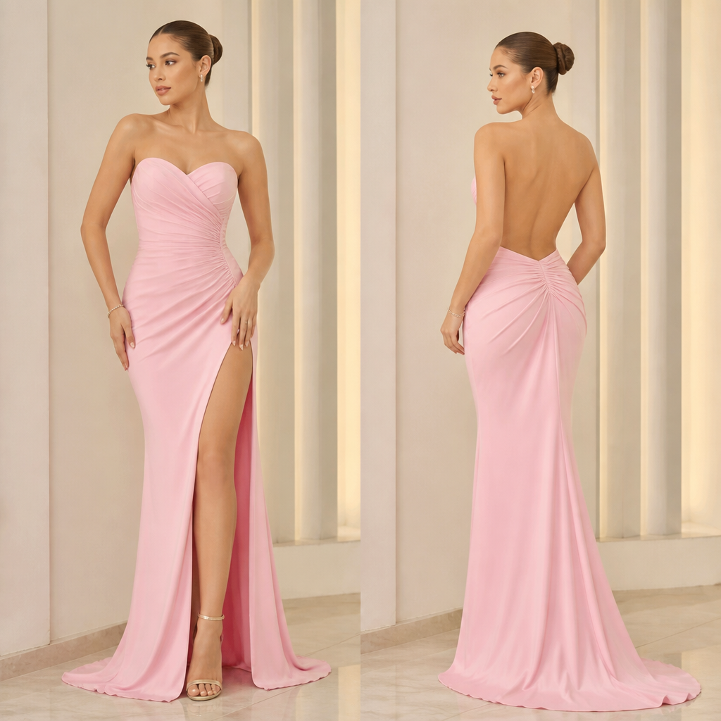 A Female Dress design, in Classic style. the dress is supposed to be a strapless dress with a high split and an open back she should be fair and the colour should be baby pink. Nigeria fashion aesthetics.
photorealistic fashion design, A Female Dress design, in Classic style. the dress is supposed to be a strapless dress with a high split and an open back she should be fair and the colour should be baby pink. Nigeria fashion aesthetics., classic style, just the design no text