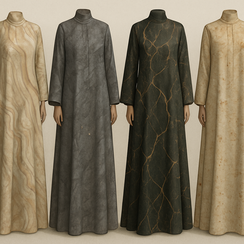Create a modest boubou, the first of its kind, featuring a unique stone design that exudes a classy and sophisticated vibe. I'd like four designs, each showcasing different styles and fabrics. Incorporate high-end, unique chic stone designs to make them truly special. Add little sophisticated stone designs.

Create a modest boubou, the first of its kind, featuring a unique stone design that exudes a classy and sophisticated vibe. I'd like four designs, each showcasing different styles and fabrics. Incorporate high-end, unique chic stone designs to make them truly special. Add little sophisticated stone designs.