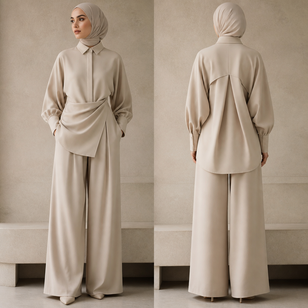Category Direction for Your Brand
Brand Identity Modest • Minimalist • Old Money • Quiet Luxury • Modern • Timeless • Strong • Soft • Elegant • Royal • Understated
Target Customer Women (especially hijabis) who want luxury-looking, sophisticated everyday wear that feels exclusive, refined, and effortless.
Overall Aesthetic Quiet luxury meets architectural minimalism with timeless tailoring and effortless femininity.
Fashion Inspirations The Row • Totême • Ralph Lauren Collection • Loro Piana • Khaite • Max Mara
Non-Fashion Inspirations Minimalist architecture • Luxury interiors • Travertine & limestone textures • Sculptural forms • Arches • Shadow & light
Color Palette Bone • Warm Ivory • Oyster • Sand • Oatmeal • Camel • Mushroom Taupe • Mocha • Espresso • Deep Navy • Charcoal • Soft Black
Fabric Direction Japanese crepe • Heavy cotton poplin • Tencel twill • Matte satin • Linen blends • Cotton-viscose • Double-faced wool (outerwear)
Silhouette Relaxed but tailored • Long clean lines • Architectural shapes • Flowing without looking oversized • Balanced proportions
Signature Design Language Recognizable collar • Signature cuff • Sculptural sleeve • Clean seam placement • Curved hems • Architectural draping • Hidden details instead of decoration
Core Products Statement tops • Tailored shirts • Elegant co-ords • Wide-leg trousers • Longline blazers • Structured dresses • Lightweight outer layers
Design Principles Simplicity over trends • Perfect fit • Premium fabric • Few but intentional details • Wearable for years
Brand Feeling Calm • Powerful • Exclusive • Sophisticated • Feminine • Confident • Refined
Avoid Loud prints • Heavy embroidery • Rhinestones • Excessive gold hardware • Trendy TikTok details • Random ruffles • Oversized logos • Fast-fashion aesthetics
Competitive Edge Build a recognizable design language rather than relying on logos or embellishments. Make the silhouette itself identifiable.
Keywords to Keep Guiding Every Collection Quiet Luxury • Old Money • Timeless • Modern • Architectural • Soft Structure • Premium • Minimal • Refined • Effortless • Exclusive • Modest
photorealistic fashion design, Category Direction for Your Brand
Brand Identity Modest • Minimalist • Old Money • Quiet Luxury • Modern • Timeless • Strong • Soft • Elegant • Royal • Understated
Target Customer Women (especially hijabis) who want luxury-looking, sophisticated everyday wear that feels exclusive, refined, and effortless.
Overall Aesthetic Quiet luxury meets architectural minimalism with timeless tailoring and effortless femininity.
Fashion Inspirations The Row • Totême • Ralph Lauren Collection • Loro Piana • Khaite • Max Mara
Non-Fashion Inspirations Minimalist architecture • Luxury interiors • Travertine & limestone textures • Sculptural forms • Arches • Shadow & light
Color Palette Bone • Warm Ivory • Oyster • Sand • Oatmeal • Camel • Mushroom Taupe • Mocha • Espresso • Deep Navy • Charcoal • Soft Black
Fabric Direction Japanese crepe • Heavy cotton poplin • Tencel twill • Matte satin • Linen blends • Cotton-viscose • Double-faced wool (outerwear)
Silhouette Relaxed but tailored • Long clean lines • Architectural shapes • Flowing without looking oversized • Balanced proportions
Signature Design Language Recognizable collar • Signature cuff • Sculptural sleeve • Clean seam placement • Curved hems • Architectural draping • Hidden details instead of decoration
Core Products Statement tops • Tailored shirts • Elegant co-ords • Wide-leg trousers • Longline blazers • Structured dresses • Lightweight outer layers
Design Principles Simplicity over trends • Perfect fit • Premium fabric • Few but intentional details • Wearable for years
Brand Feeling Calm • Powerful • Exclusive • Sophisticated • Feminine • Confident • Refined
Avoid Loud prints • Heavy embroidery • Rhinestones • Excessive gold hardware • Trendy TikTok details • Random ruffles • Oversized logos • Fast-fashion aesthetics
Competitive Edge Build a recognizable design language rather than relying on logos or embellishments. Make the silhouette itself identifiable.
Keywords to Keep Guiding Every Collection Quiet Luxury • Old Money • Timeless • Modern • Architectural • Soft Structure • Premium • Minimal • Refined • Effortless • Exclusive • Modest, just the design no text, show front and back