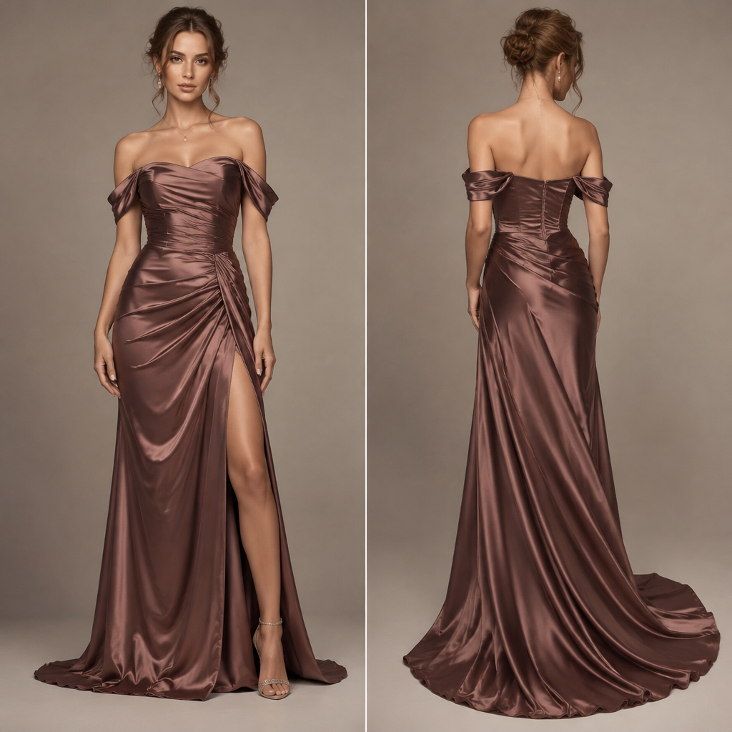 A Female Dress design, made of Satin, for Party, suitable for Fall, in Elegant + Y2K + Glamorous style. off shoulder
photorealistic fashion design, A Female Dress design, made of Satin, for Party, suitable for Fall, in Elegant + Y2K + Glamorous style. off shoulder, elegant style, just the design no text, show front and back