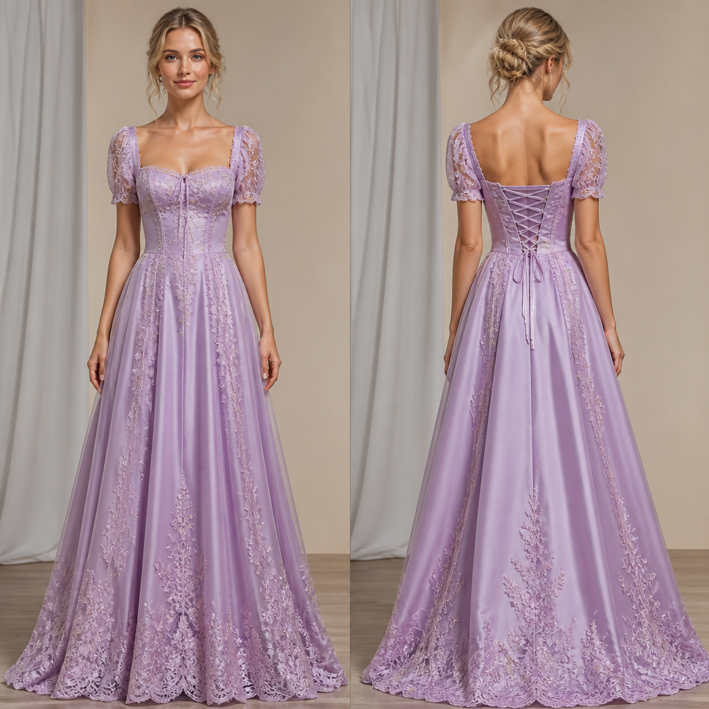 A Female Dress design, made of Silk, for Party, suitable for Summer, in Lace + Silk + Designer style. a simple Repunzel style dress with iconic a line skirt Repunzel
photorealistic fashion design, A Female Dress design, made of Silk, for Party, suitable for Summer, in Lace + Silk + Designer style. a simple Repunzel style dress with iconic a line skirt Repunzel, lace style, just the design no text, show front and back