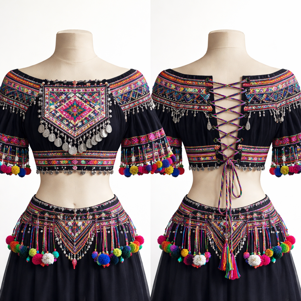 Hmong crop top fashion
Hmong crop top fashion, traditional style, show front and back