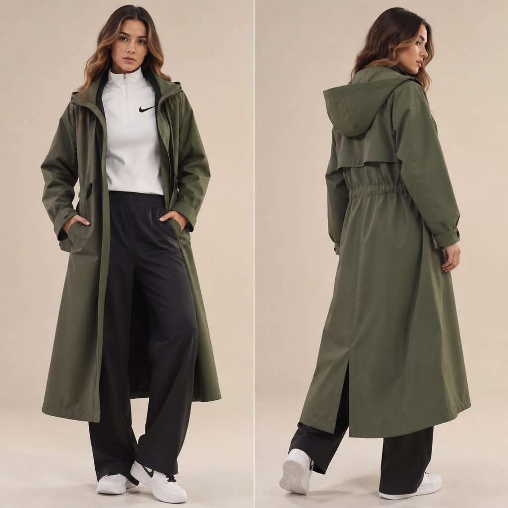 A Female Coat design, with modest, full coverage: longer hemlines, higher necklines and covered shoulders, suitable for Spring. blusa Nike. Brazil fashion aesthetics. Present it as professional fashion catalogue photography: the garment is the subject, shown full-length with editorial styling, neutral posing and tasteful, non-suggestive framing.
photorealistic fashion design, A Female Coat design, with modest, full coverage: longer hemlines, higher necklines and covered shoulders, suitable for Spring. blusa Nike. Brazil fashion aesthetics. Present it as professional fashion catalogue photography: the garment is the subject, shown full-length with editorial styling, neutral posing and tasteful, non-suggestive framing., just the design no text