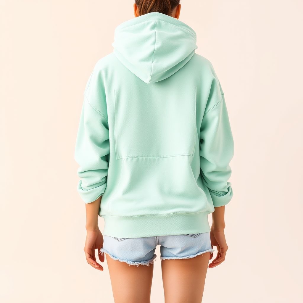 Casual surf inspired hoodie
A relaxed oversized hoodie in soft seafoam green, featuring a kangaroo pocket adorned with subtle coral patterns. Soft, breathable fabric reminiscent of sun-washed beach towels. A drawstring hood with wooden bead accents. Loose-fitting sleeves with rolled cuffs, perfectly paired with lightweight, faded denim shorts and slip-on espadrilles for effortless coastal chic.