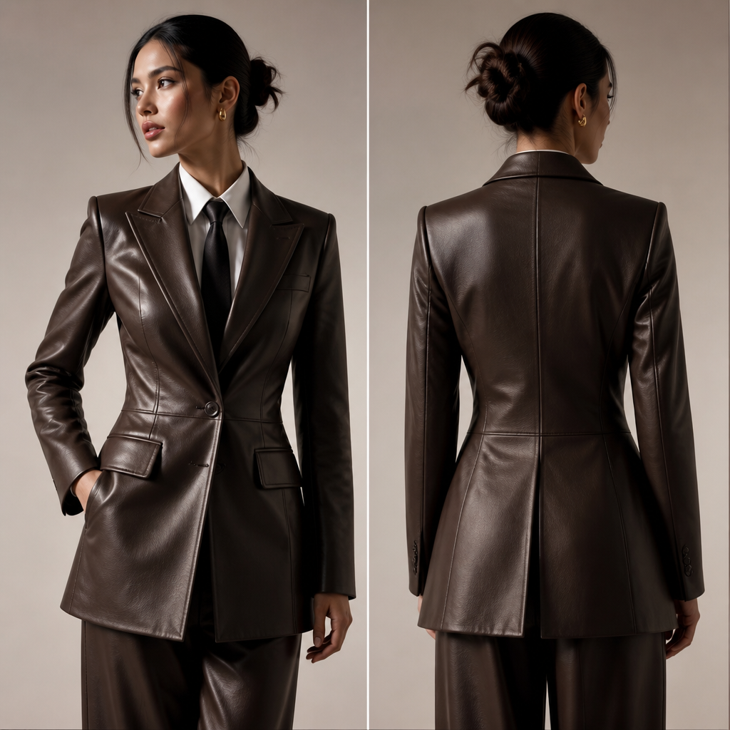 A Female Coat design, made of Leather, for Formal, suitable for Winter, in Business style. A blazer with necktie for women. Philippines fashion aesthetics.
photorealistic fashion design, A Female Coat design, made of Leather, for Formal, suitable for Winter, in Business style. A blazer with necktie for women. Philippines fashion aesthetics., business style, just the design no text