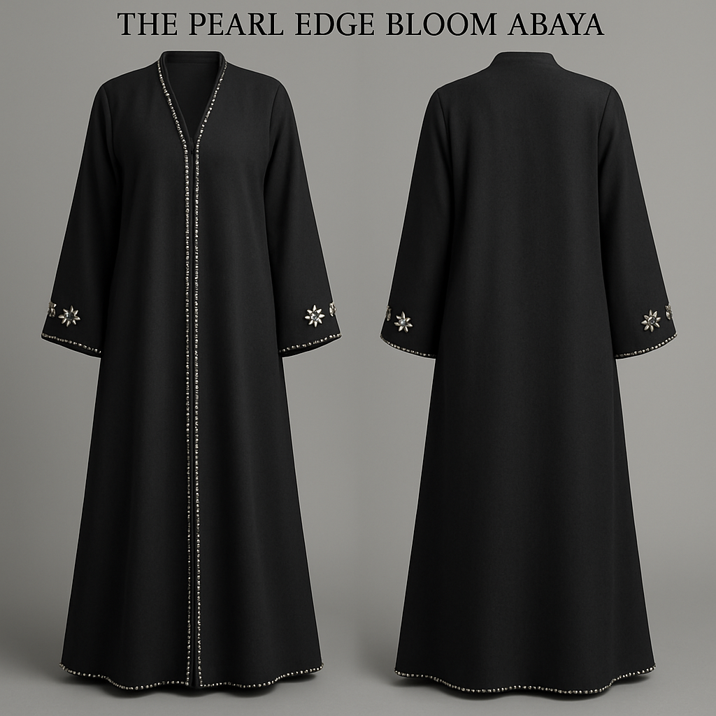 The Pearl Edge Bloom Abaya
Tone: Charcoal or Onyx Black
Design:
Pearl-lined edges with tiny floral clusters at the shoulder and cuffs.
Why it will sell:
Pearls = timeless and premium. This is a guaranteed best-seller.
The Pearl Edge Bloom Abaya
Tone: Charcoal or Onyx Black
Design:
Pearl-lined edges with tiny floral clusters at the shoulder and cuffs.
Why it will sell:
Pearls = timeless and premium. This is a guaranteed best-seller., show front and back