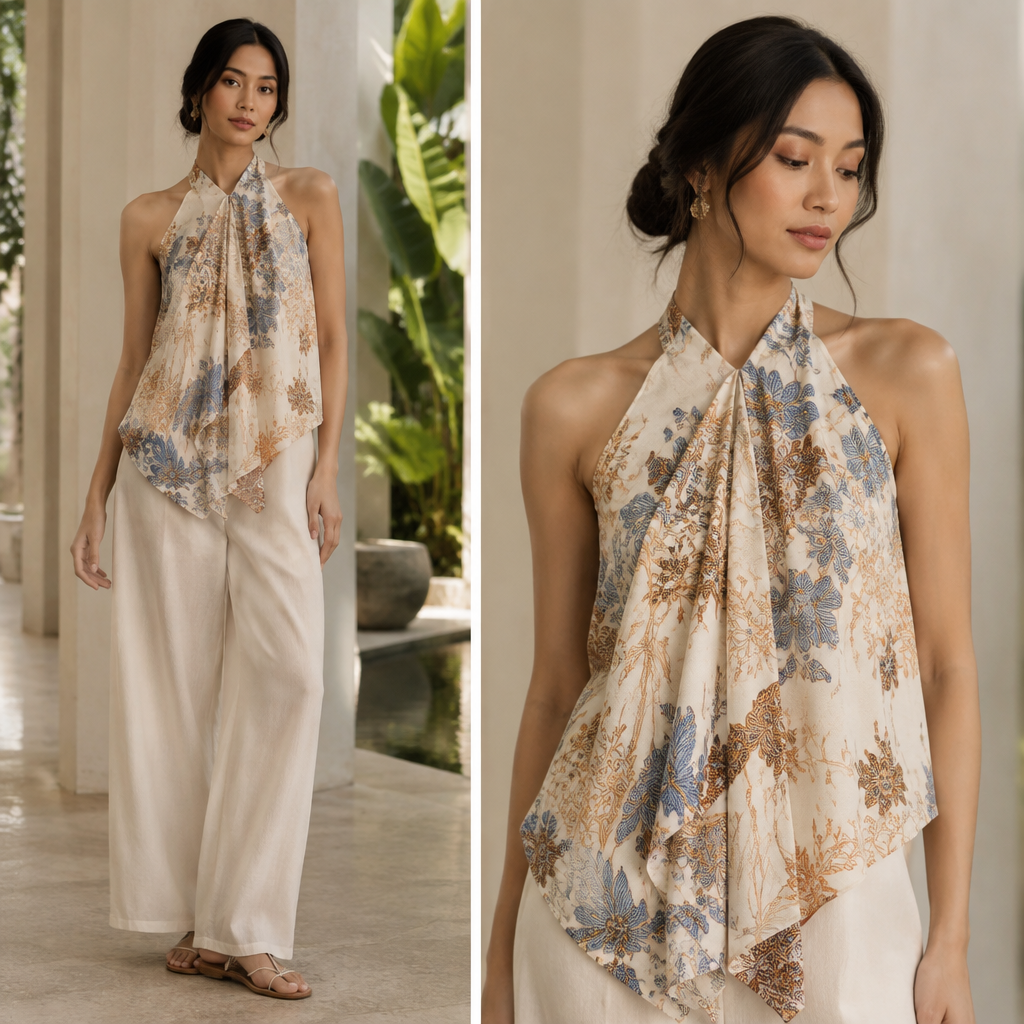 A Female Top design, suitable for Summer. Consider Indonesian fashion — batik, kebaya, modest fashion innovation, tropical resort wear. Present it as professional fashion catalogue photography: the garment is the subject, shown full-length with editorial styling, neutral posing and tasteful, non-suggestive framing.
photorealistic fashion design, A Female Top design, suitable for Summer. Consider Indonesian fashion — batik, kebaya, modest fashion innovation, tropical resort wear. Present it as professional fashion catalogue photography: the garment is the subject, shown full-length with editorial styling, neutral posing and tasteful, non-suggestive framing., just the design no text