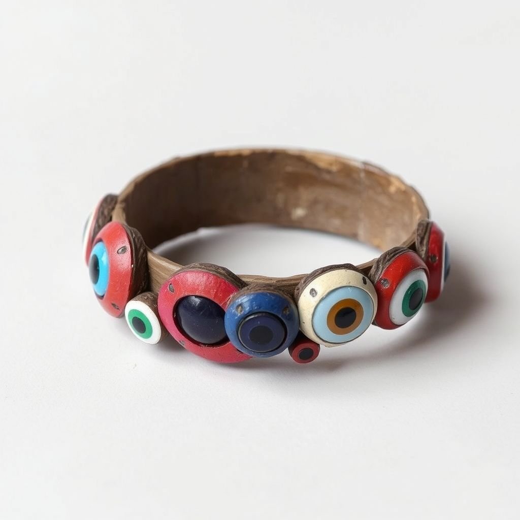 Minimal Papier-mâché bangle with full of eyes
Imagine a striking minimalistic bangle crafted from eco-friendly papier-mâché, featuring an array of whimsical, vibrant eyes that are hand-painted in various hues. The avant-garde accessory captures the essence of curiosity, blending contemporary art with fashion. Perfect for the bold individual, it adds a unique touch to any ensemble.