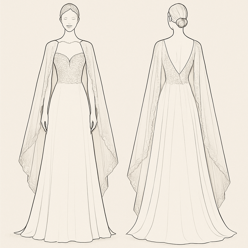 Lace wedding dress with cape
Lace wedding dress with cape
, minimalist style, show front and back