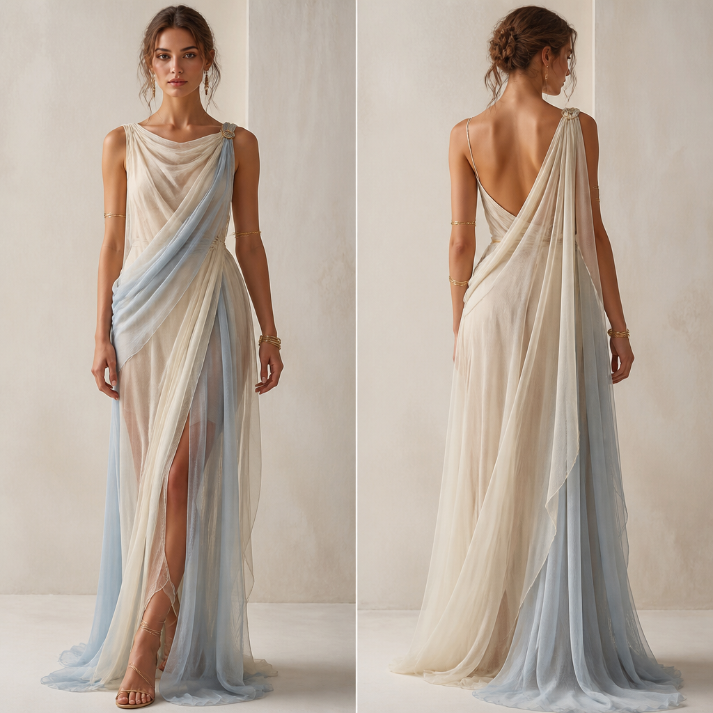 A Dress design, in Mediterranean style. Полупрочрачное платье, как в древнем Риме, многослойнтсть. Design with modest coverage.
photorealistic fashion design, A Dress design, in Mediterranean style. Полупрочрачное платье, как в древнем Риме, многослойнтсть. Design with modest coverage., mediterranean style, just the design no text, show front and back