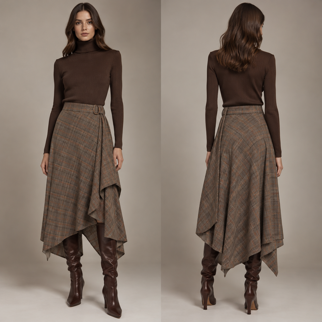 A Female Skirt design. IQ fashion aesthetics. Current season is Autumn in IQ. Present it as professional fashion catalogue photography: the garment is the subject, shown full-length with editorial styling, neutral posing and tasteful, non-suggestive framing.
photorealistic fashion design, A Female Skirt design. IQ fashion aesthetics. Current season is Autumn in IQ. Present it as professional fashion catalogue photography: the garment is the subject, shown full-length with editorial styling, neutral posing and tasteful, non-suggestive framing., just the design no text