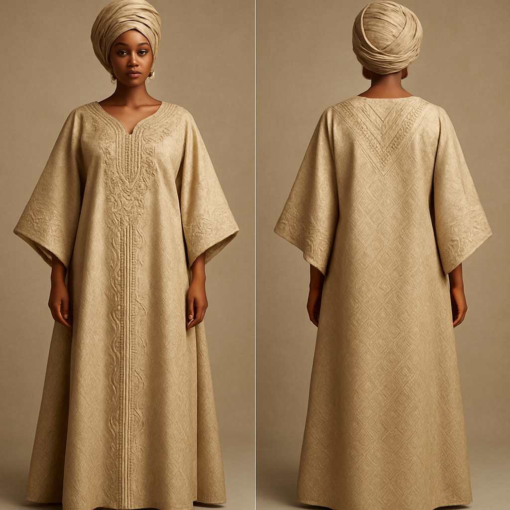 Create a shadda boubou for women that’s the first of its kind, unique, classy, and sophisticated in design. 

Create a shadda boubou for women that’s the first of its kind, unique, classy, and sophisticated in design. , show front and back