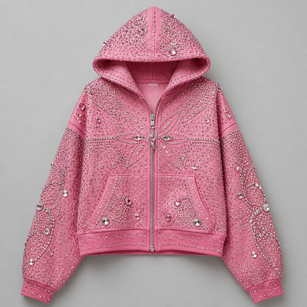 Pink with crystals
photorealistic fashion design, Pink with crystals , streetwear style, just the design no text