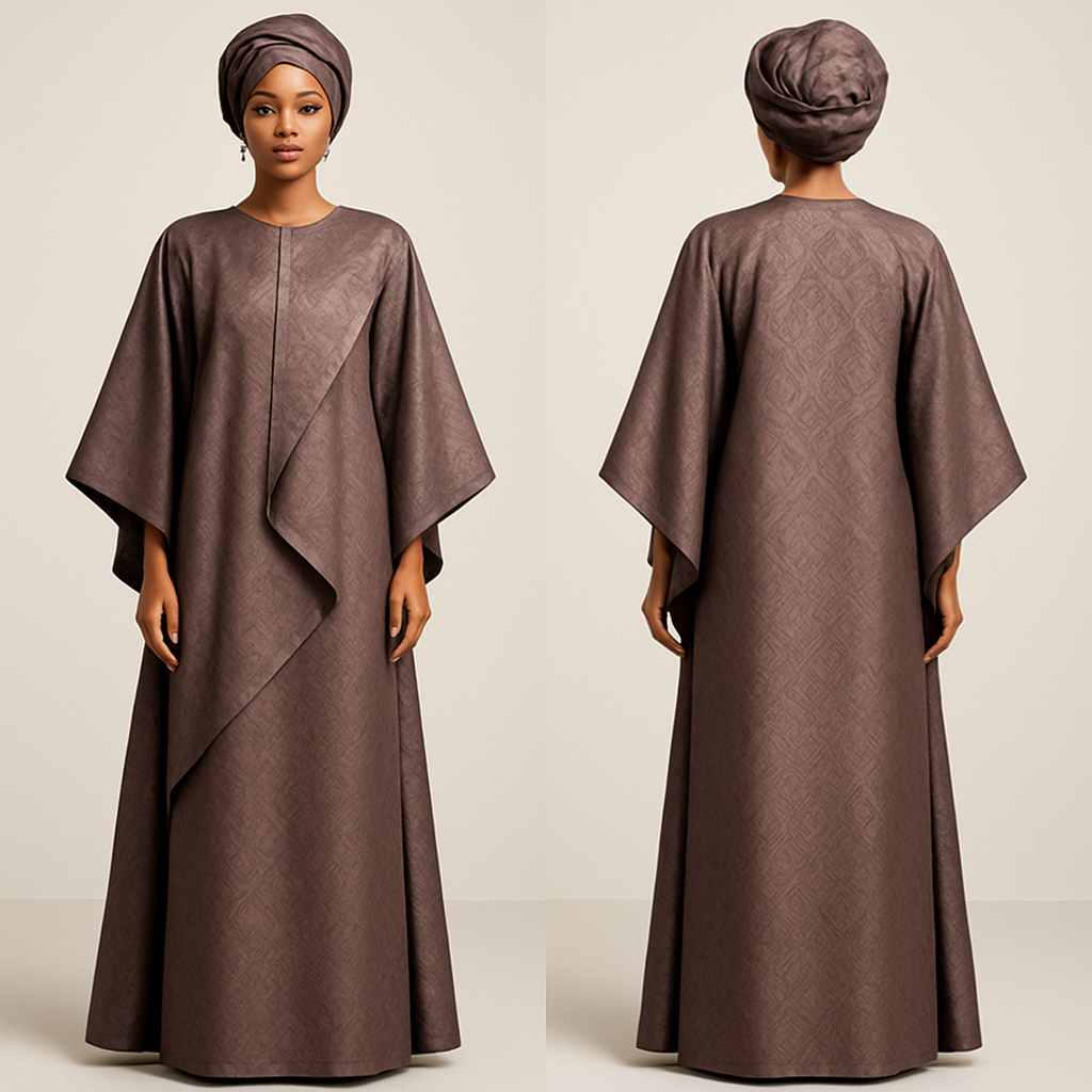 Create a shadda boubou for women that's the first of its kind, unique, classy, and sophisticated in design.
Create a shadda boubou for women that's the first of its kind, unique, classy, and sophisticated in design., show front and back