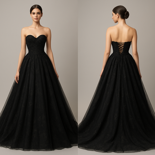 Black wedding dress with corset back