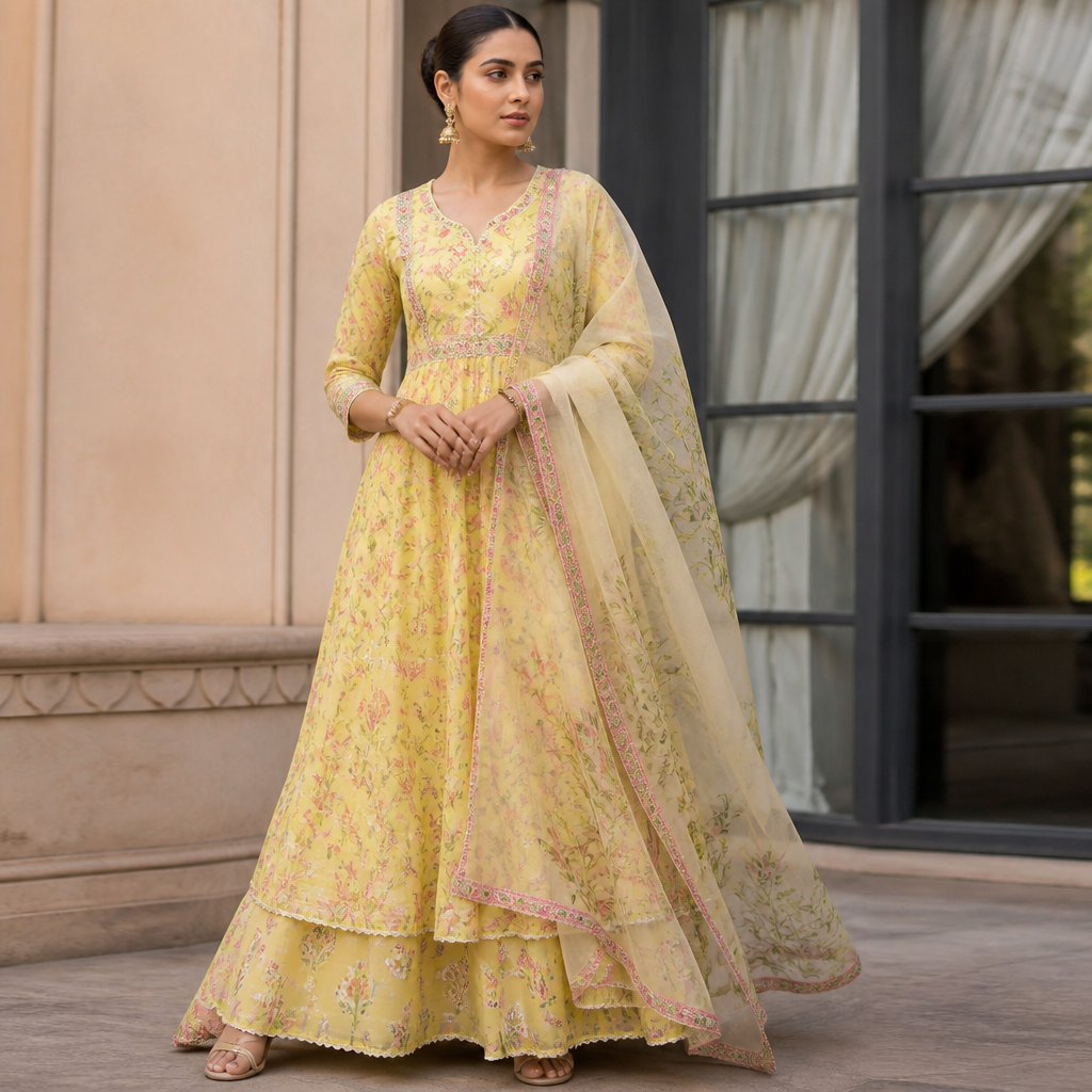 A Female Dress design, suitable for Summer. Consider Indian fashion aesthetics — consider saree, lehenga, salwar kameez, kurti, anarkali; local fabrics like chanderi, banarasi, chikankari, block prints; vibrant colors and rich embroidery. Current season is Summer in India.
photorealistic fashion design, A Female Dress design, suitable for Summer. Consider Indian fashion aesthetics — consider saree, lehenga, salwar kameez, kurti, anarkali; local fabrics like chanderi, banarasi, chikankari, block prints; vibrant colors and rich embroidery. Current season is Summer in India., just the design no text