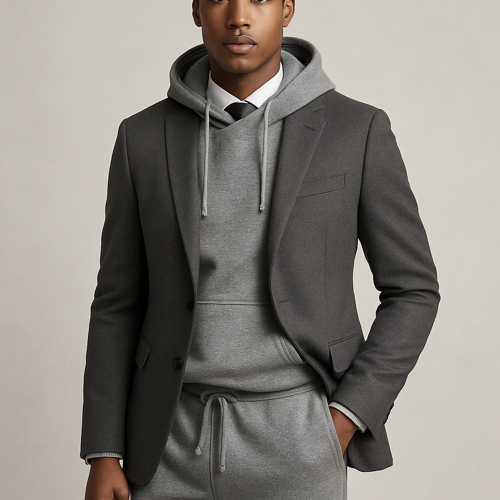 
Sweatsuit mixed with buisness suits but still sport 


Sweatsuit mixed with buisness suits but still sport , business style