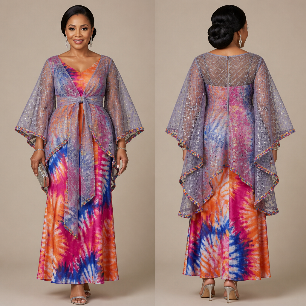 PROMPT
Create a one of a kind fabulous party dress for a 50 year old woman that can be worn to a birthday party that look stunning classic elegant sophisticated graceful, design it with a colorful authentic tie and dye fabric and a silverfish grey net hole aso oke fabric with a touch of beautiful colorful trims
Edit
* Save
凸
凸
photorealistic fashion design, PROMPT
Create a one of a kind fabulous party dress for a 50 year old woman that can be worn to a birthday party that look stunning classic elegant sophisticated graceful, design it with a colorful authentic tie and dye fabric and a silverfish grey net hole aso oke fabric with a touch of beautiful colorful trims
Edit
* Save
凸
凸, summer style, just the design no text, show front and back