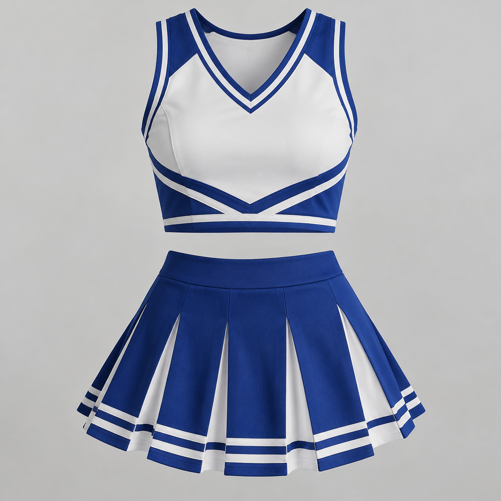 Blue and white cute cheerleader outfit realistic simple
photorealistic fashion design, Blue and white cute cheerleader outfit realistic simple , just the design no text