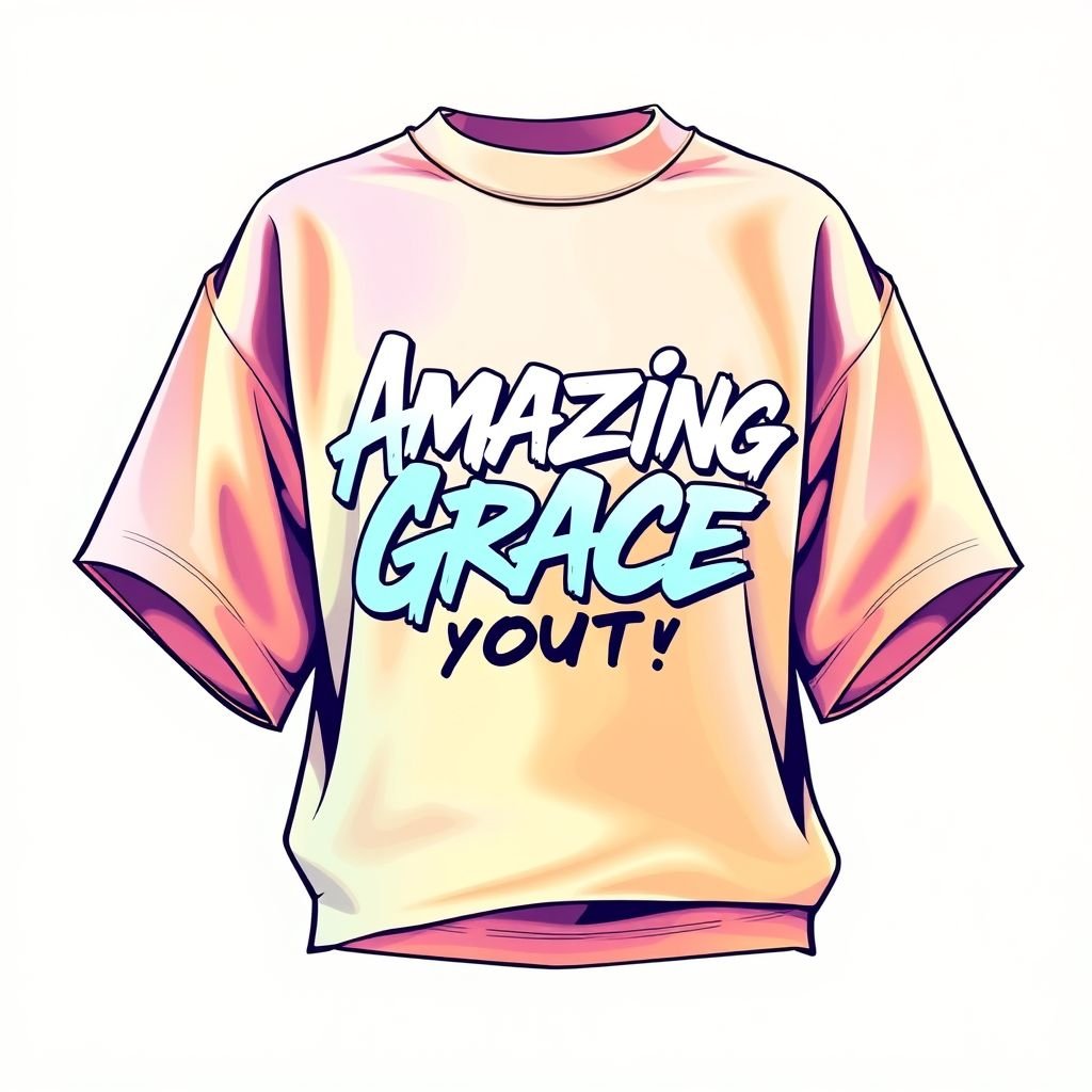 Put “Amazing Grace Youth” in a design for the front of a shirt
Envision a trendy streetwear tee featuring “Amazing Grace Youth” in bold, graffiti-inspired typography across the chest. The shirt showcases a vibrant color palette of pastels with splashes of neon. Pair it with oversized sleeves and a slightly cropped fit. Add subtle, reflective detailing to evoke urban elegance and youthful energy.