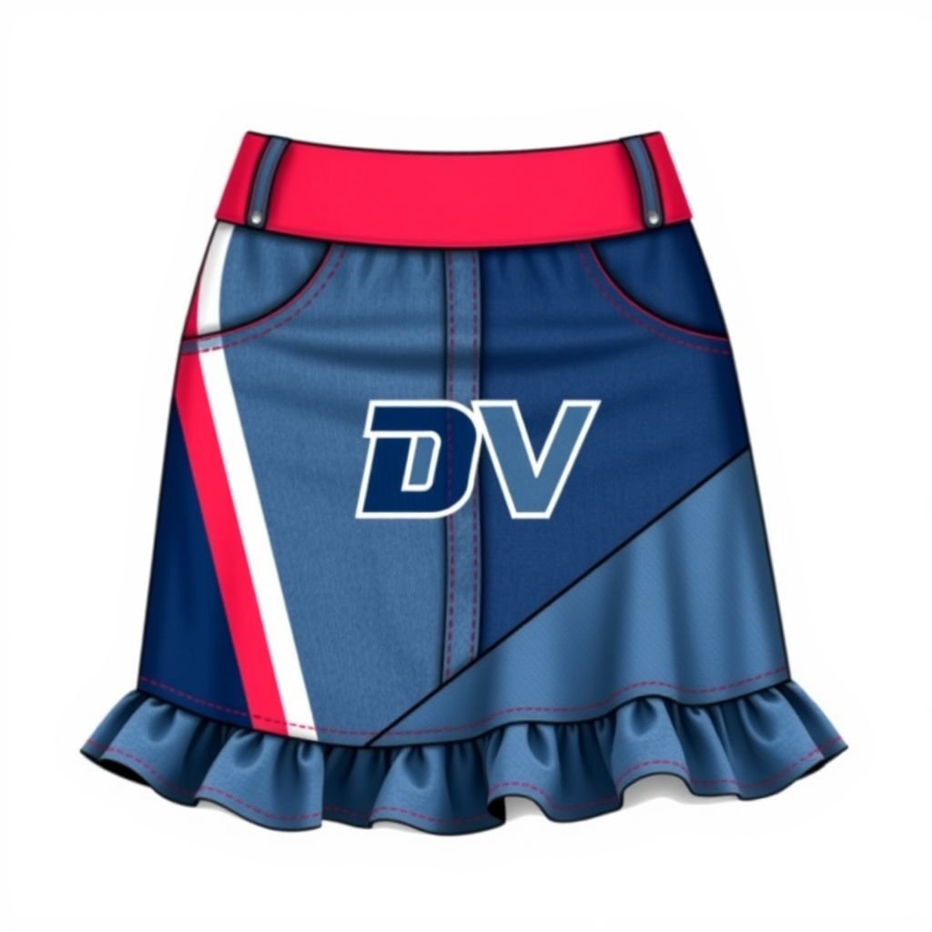 Make me a sporty skirt that looks like adidas, except add “DV” on it, put 2 stripes and make half of the skirt jean and the other half stretchy and add a little ruffles. The skirt should also look like a tennis skirt
Design a trendy sporty skirt blending athleticism and style. The skirt features the signature “DV” logo boldly displayed, flanked by two dynamic stripes. One half is crafted from denim, while the other showcases a stretchy fabric, allowing for movement. Add playful ruffles along the hem reminiscent of a classic tennis skirt.