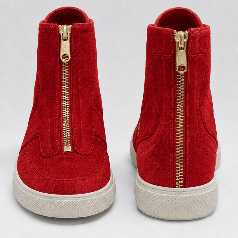 Make this same sneaker in red suede
edit the attached fashion design with these instructions: Make this same sneaker in red suede. keep it photorealistic, just the design no text