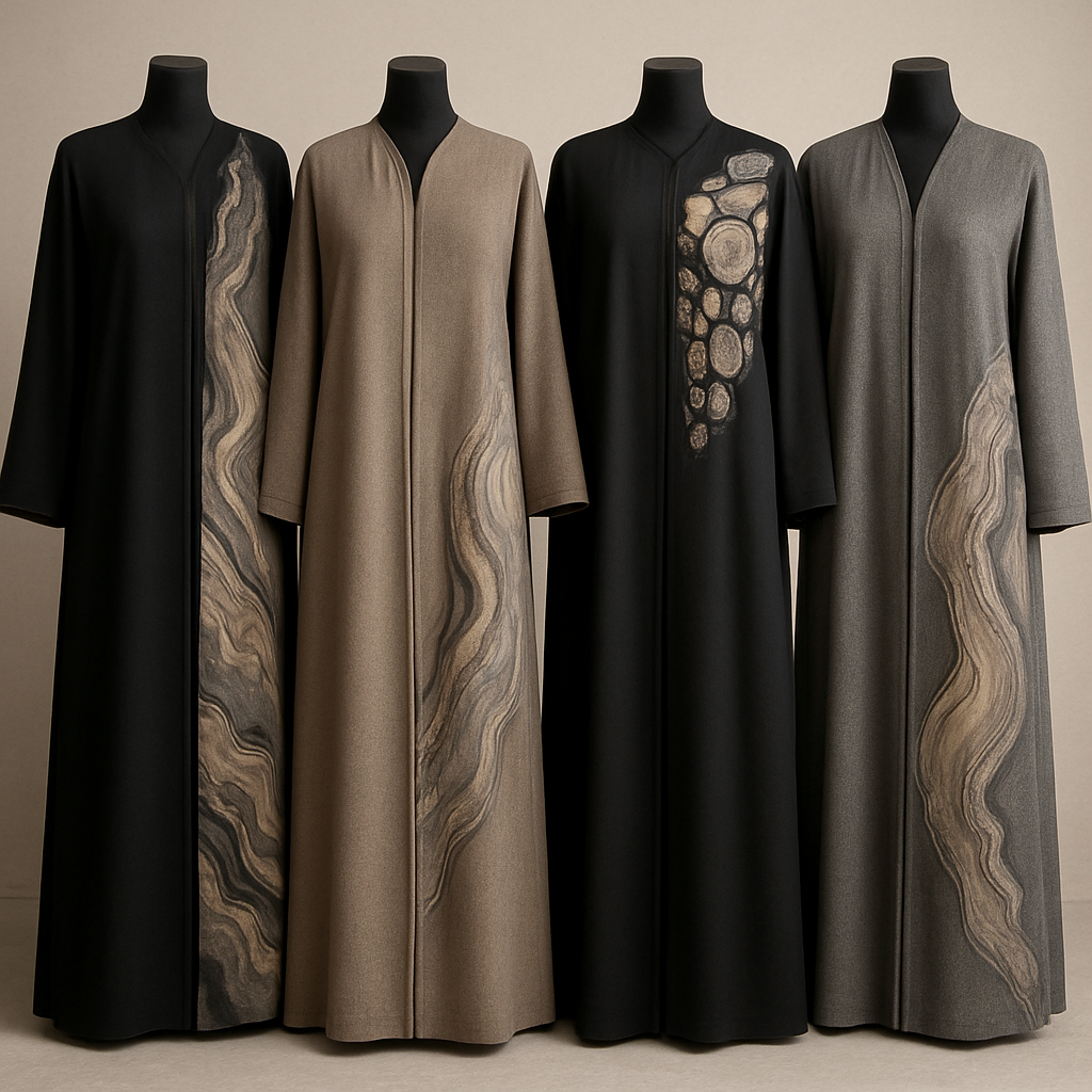 Create a modest abaya that's the first of its kind, featuring a unique stone design that exudes a classy and sophisticated vibe. I'd like four designs, each showcasing different styles and fabrics.
Incorporate high-end, unique chic stone designs to make them truly special. Add a little sophisticated stone work to it.
Create a modest abaya that's the first of its kind, featuring a unique stone design that exudes a classy and sophisticated vibe. I'd like four designs, each showcasing different styles and fabrics.
Incorporate high-end, unique chic stone designs to make them truly special. Add a little sophisticated stone work to it.
