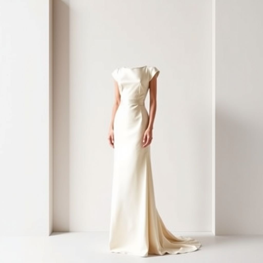 Simple and elegant
Design a timeless, classic evening gown that embodies simplicity and elegance. Picture a floor-length silhouette crafted from luxurious silk in a soft ivory hue, featuring a delicate bateau neckline and subtle cap sleeves. Adorn the waist with a slender satin belt, ensuring an effortless grace reminiscent of vintage Hollywood glamour.