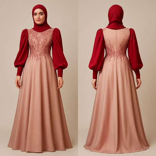 Soiree for Hijabi same exact dress and material as the attached photo
Sleeves and shoulder like the one photo with red color