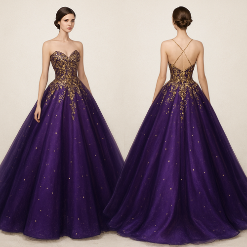 Violet ball gown shiny diamond gold 