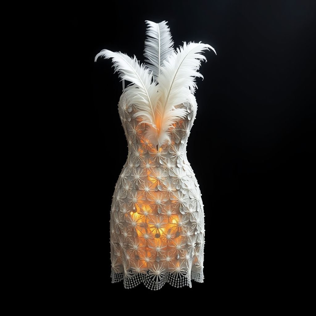 Crée moi une robe mini argentée avec des pétales mini un peut transparente montre les forme de la femme avec des ailes de classe dans le dos
Imaginez une mini-robe argentée scintillante, ornée de pétales translucides qui épousent délicatement les courbes féminines. Chaque pétale captive la lumière, créant un effet éthéré. Dans le dos, des ailes de plumes élégantes surgissent, symbolisant la liberté et la grâce. Une alchimie parfaite entre audace et romantisme, idéale pour les soirées enchantées.