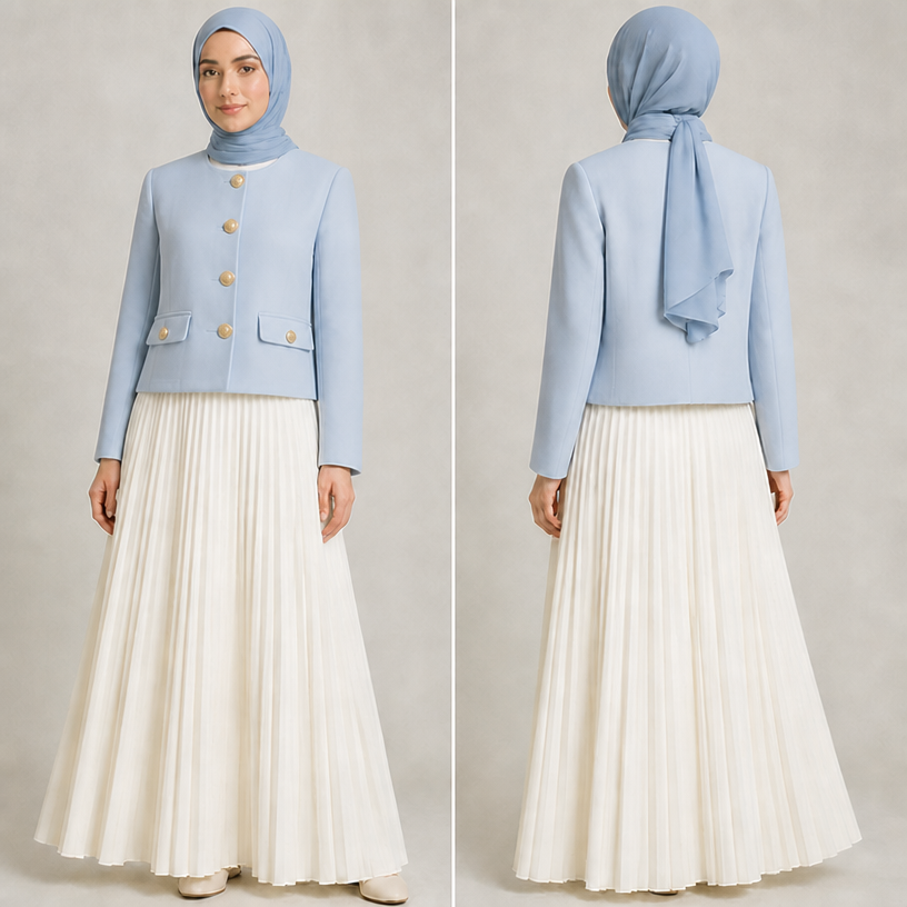 اقفل أزرار الجاكيت
edit the attached fashion design with these instructions: اقفل أزرار الجاكيت. keep it photorealistic, just the design no text
