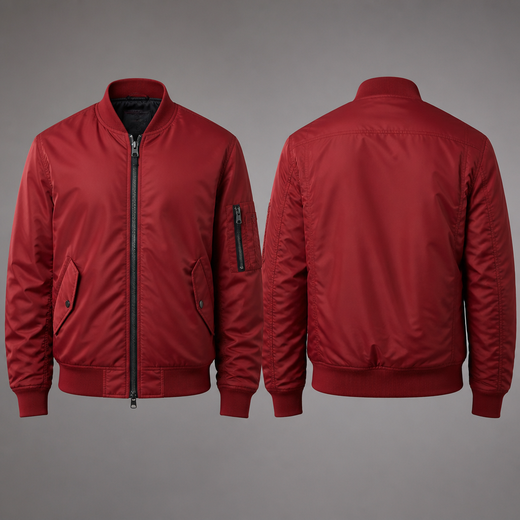 A Male Top design, suitable for Winter. red bomber jacket. South Africa fashion aesthetics.
photorealistic fashion design, A Male Top design, suitable for Winter. red bomber jacket. South Africa fashion aesthetics., just the design no text, show front and back