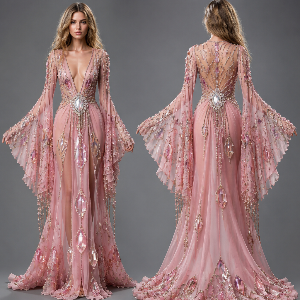 Pink with toons of crystals
photorealistic fashion design, Pink with toons of crystals , hippy style, just the design no text