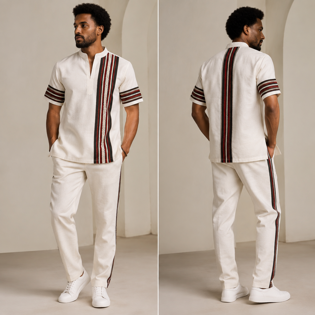 A Male Top design, suitable for Summer. i want best MC outfit for Irreechaa Grand Concert. Ethiopia fashion aesthetics. Present it as professional fashion catalogue photography: the garment is the subject, shown full-length with editorial styling, neutral posing and tasteful, non-suggestive framing.
photorealistic fashion design, A Male Top design, suitable for Summer. i want best MC outfit for Irreechaa Grand Concert. Ethiopia fashion aesthetics. Present it as professional fashion catalogue photography: the garment is the subject, shown full-length with editorial styling, neutral posing and tasteful, non-suggestive framing., just the design no text