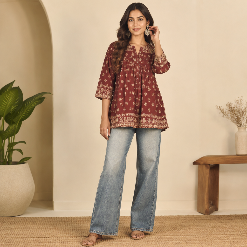 A Female Top design, suitable for Fall, in Casual style. India fashion aesthetics. Present it as professional fashion catalogue photography: the garment is the subject, shown full-length with editorial styling, neutral posing and tasteful, non-suggestive framing.
photorealistic fashion design, A Female Top design, suitable for Fall, in Casual style. India fashion aesthetics. Present it as professional fashion catalogue photography: the garment is the subject, shown full-length with editorial styling, neutral posing and tasteful, non-suggestive framing., casual style, just the design no text