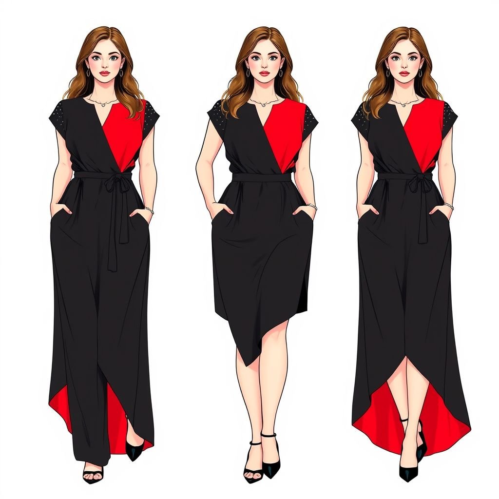 Plus size dress Woman black and red Business Look
Design a vibrant plus-size casual dress that blends black and red for a chic yet comfortable business look. Incorporate soft, breathable fabrics with a relaxed silhouette, featuring cap sleeves and a cinched waist. Add playful elements like a polka dot pattern or asymmetrical hem for effortless style and confidence in any professional setting.