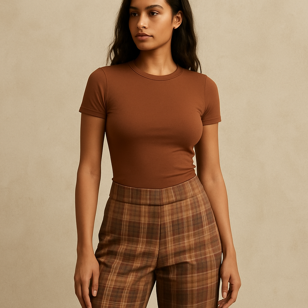 Earthy color Plaid bottoms/ dry fit shirt short sleeve tight top
On female
Earthy color Plaid bottoms/ dry fit shirt short sleeve tight top
On female