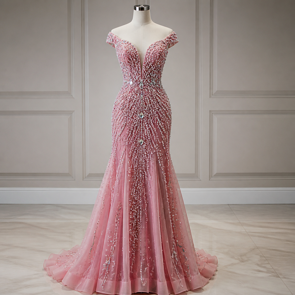 Pink with toons of crystals
photorealistic fashion design, Pink with toons of crystals , classic style, just the design no text