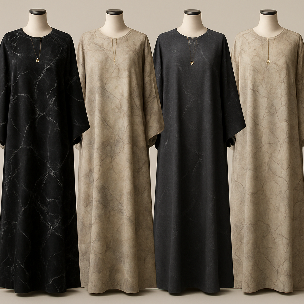 Create a modest boubou, the first of its kind, featuring a unique stone design that exudes a classy and sophisticated vibe. I'd like four designs, each showcasing different styles and fabrics. Incorporate high-end, unique chic stone designs to make them truly special. Add little sophisticated stone designs.

Create a modest boubou, the first of its kind, featuring a unique stone design that exudes a classy and sophisticated vibe. I'd like four designs, each showcasing different styles and fabrics. Incorporate high-end, unique chic stone designs to make them truly special. Add little sophisticated stone designs.