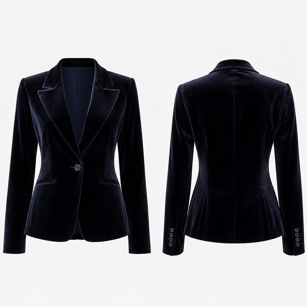 A Female Jacket design, made of Velvet, for Work, suitable for Summer, in Classic + Italian style. Belgium fashion aesthetics.
photorealistic fashion design, A Female Jacket design, made of Velvet, for Work, suitable for Summer, in Classic + Italian style. Belgium fashion aesthetics., classic style, just the design no text, show front and back