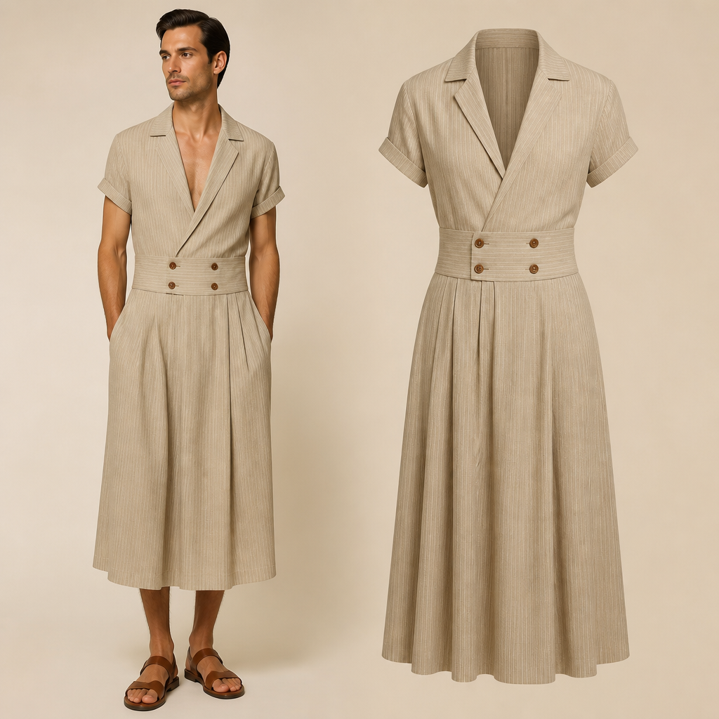 A Male Dress design, suitable for Summer, in Vintage style. Italy fashion aesthetics.
photorealistic fashion design, A Male Dress design, suitable for Summer, in Vintage style. Italy fashion aesthetics., vintage style, just the design no text