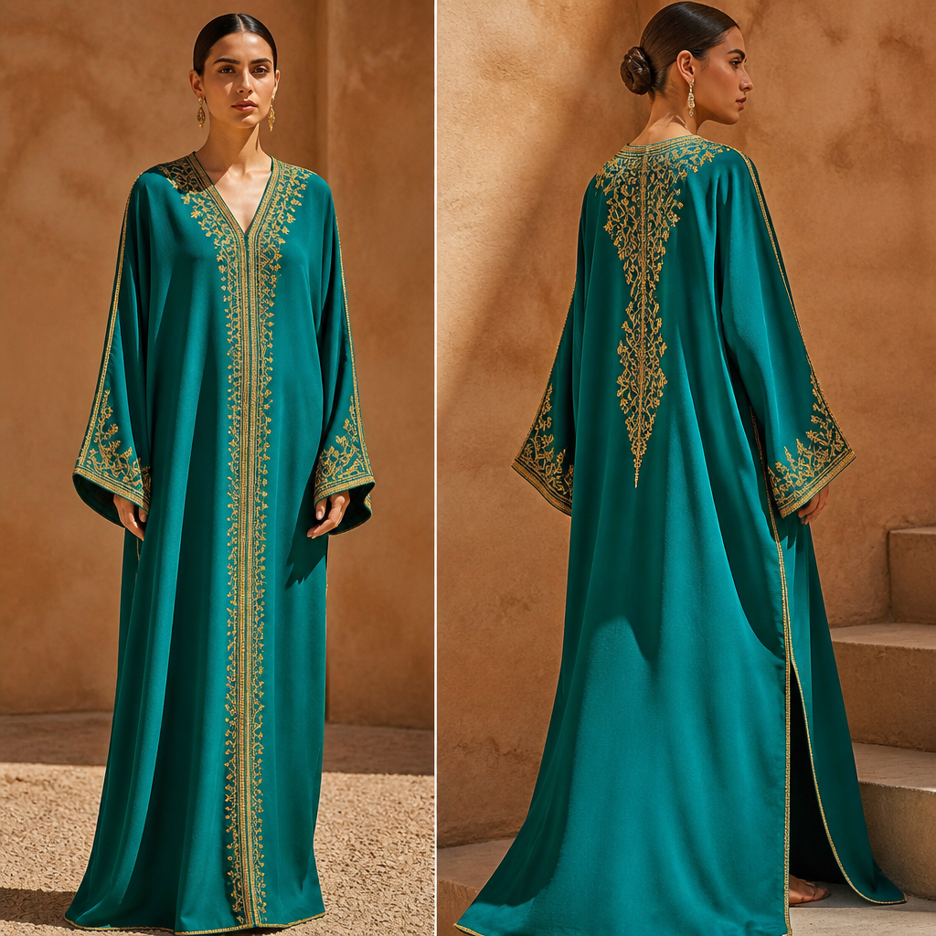 A Dress design. Consider Moroccan fashion — caftan, djellaba, intricate embroidery, jewel-toned fabrics. Current season is Summer in Morocco.
photorealistic fashion design, A Dress design. Consider Moroccan fashion — caftan, djellaba, intricate embroidery, jewel-toned fabrics. Current season is Summer in Morocco., just the design no text