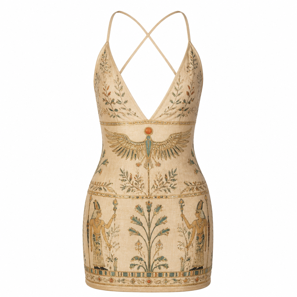 boho mini dress bodycon. Egypt fashion aesthetics.
photorealistic fashion design, boho mini dress bodycon. Egypt fashion aesthetics., just the design no text