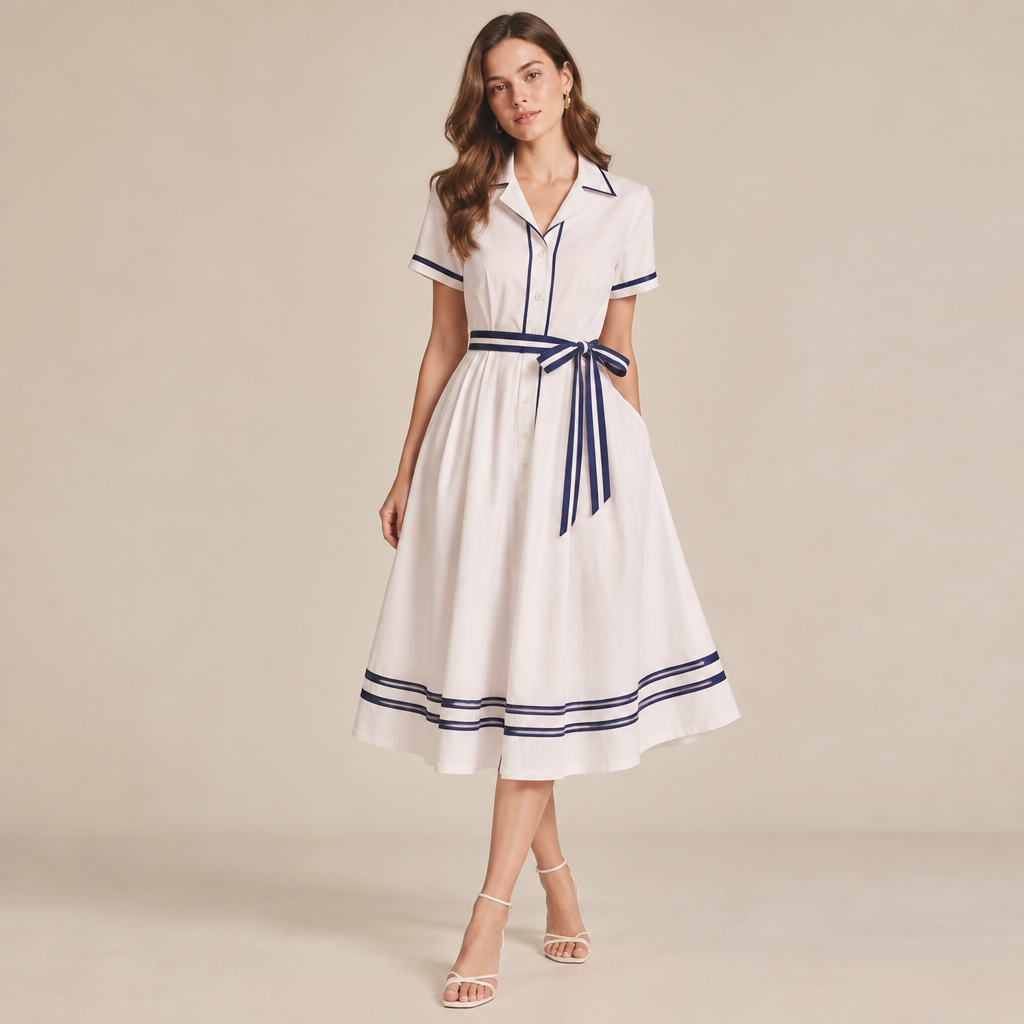 A Female Dress design, suitable for Summer, in Classic + Preppy style Present it as professional fashion catalogue photography: the garment is the subject, shown full-length with editorial styling, neutral posing and tasteful, non-suggestive framing.
photorealistic fashion design, A Female Dress design, suitable for Summer, in Classic + Preppy style Present it as professional fashion catalogue photography: the garment is the subject, shown full-length with editorial styling, neutral posing and tasteful, non-suggestive framing., classic style, just the design no text