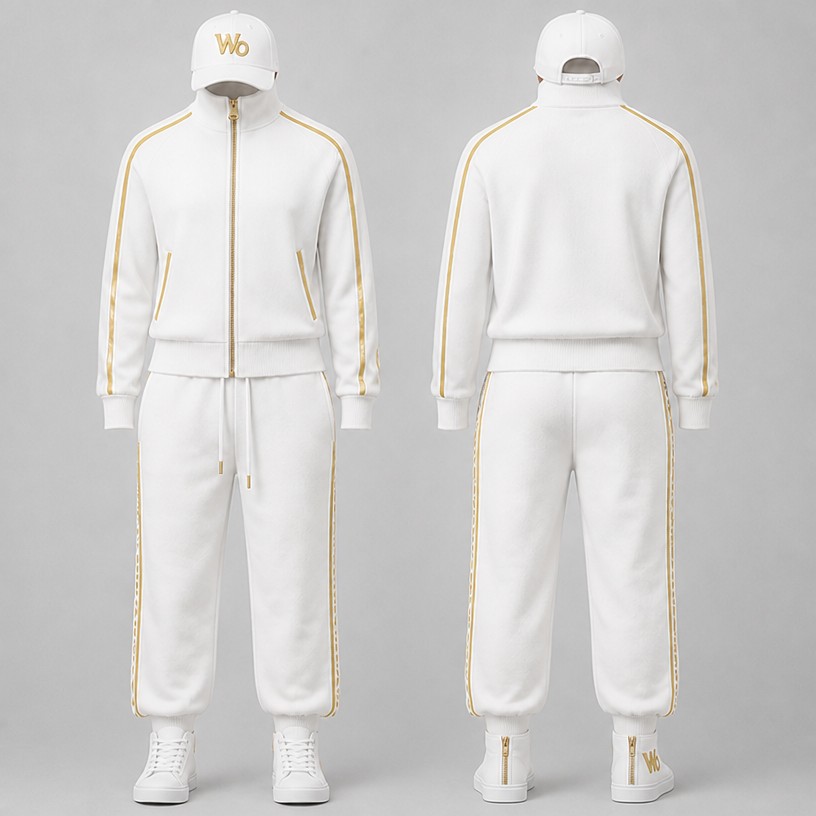 Add white sneakers zip up the back on The sneaker but on the right side put the letters a W and O in gold letters
edit the attached fashion design with these instructions: Add white sneakers zip up the back on The sneaker but on the right side put the letters a W and O in gold letters. keep it photorealistic, just the design no text