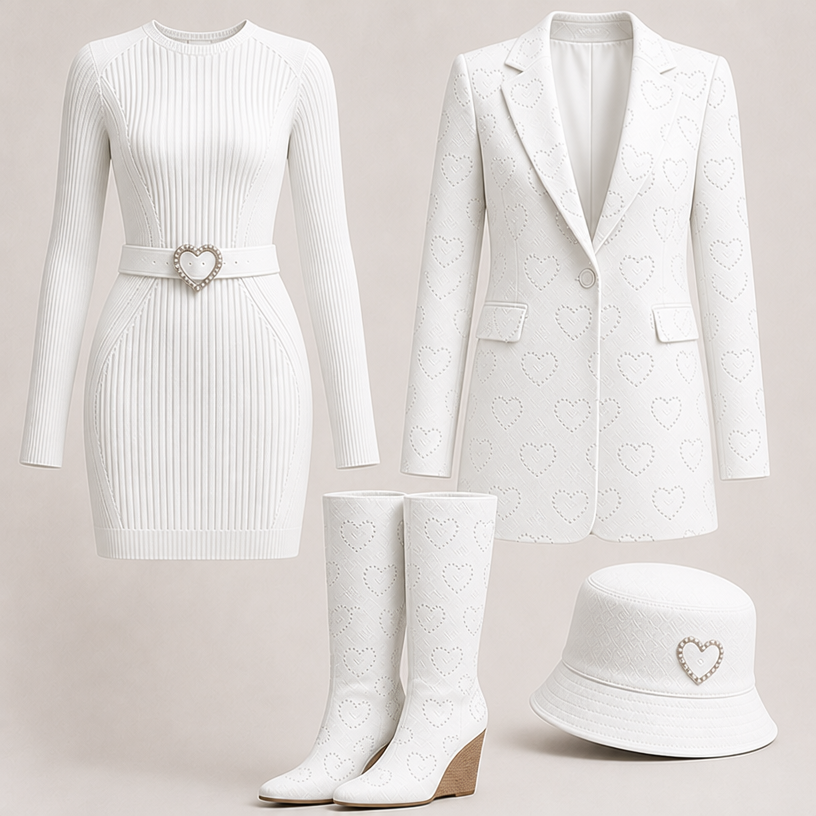 Make this same outfit in white
edit the attached fashion design with these instructions: Make this same outfit in white. keep it photorealistic, just the design no text